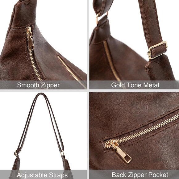 Hobo Bags for Women Foldable Vegan Leather Shoulder Handbag Slouchy Tote Crossbo - Picture 6 of 9